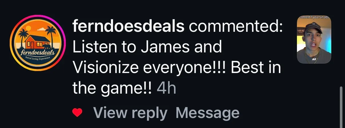 Fernando recommending James and Visionize Marketing