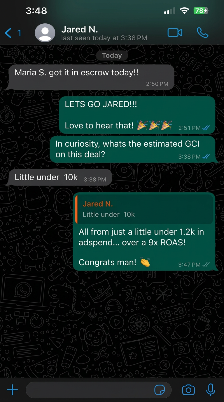 Jared sharing a deal in escrow with close to $10,000 in commission